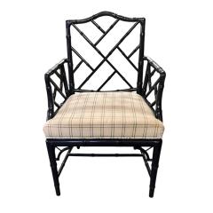 Jonathan Adler Hollywood Regency Jonathan Adler Black Lacquered Faux Bamboo Chippendale Chairs - 4271757