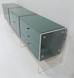 Jonathan Adler Three Section Mid Century Sideboard with Lucite Legs and Knobs in Green Lacquer - 3518109