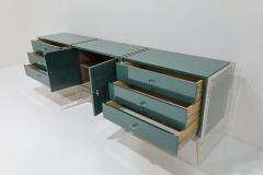 Jonathan Adler Three Section Mid Century Sideboard with Lucite Legs and Knobs in Green Lacquer - 3518114