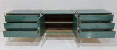 Jonathan Adler Three Section Mid Century Sideboard with Lucite Legs and Knobs in Green Lacquer - 3518116