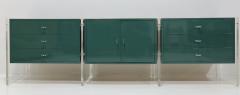 Jonathan Adler Three Section Mid Century Sideboard with Lucite Legs and Knobs in Green Lacquer - 3518117