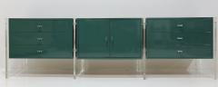 Jonathan Adler Three Section Mid Century Sideboard with Lucite Legs and Knobs in Green Lacquer - 3518118
