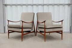 Jorge Zalszupin Brazilian Modern Armchairs in Hardwood Brown Fabric Jorge Zalszupin c 1950s - 3488615