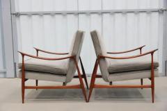 Jorge Zalszupin Brazilian Modern Armchairs in Hardwood Brown Fabric Jorge Zalszupin c 1950s - 3488621