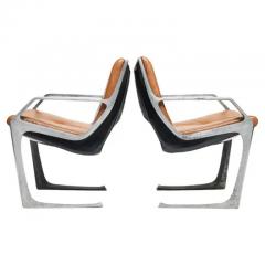 Jorge Zalszupin Mid Century Modern Armchairs in Aluminum Brown Leather Jorge Zalszupin Brazil - 3183478