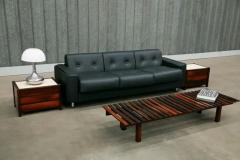 Jorge Zalszupin Mid Century Modern Sofa in Black Leather Wood by Jorge Zalszupin Brazil 1970 - 3186381