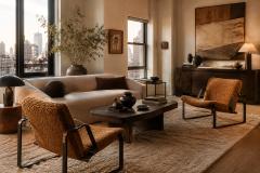 Jorge Zalszupin Pair of Brazilian Modern Lounge Chairs in Camel Shearling Darkened Brass Steel - 4599781