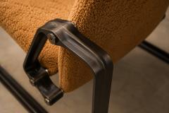 Jorge Zalszupin Pair of Brazilian Modern Lounge Chairs in Camel Shearling Darkened Brass Steel - 4599783
