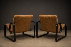 Jorge Zalszupin Pair of Brazilian Modern Lounge Chairs in Camel Shearling Darkened Brass Steel - 4599786