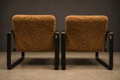 Jorge Zalszupin Pair of Brazilian Modern Lounge Chairs in Camel Shearling Darkened Brass Steel - 4599788