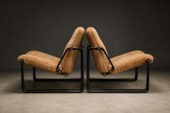 Jorge Zalszupin Pair of Brazilian Modern Lounge Chairs in Camel Shearling Darkened Brass Steel - 4599789