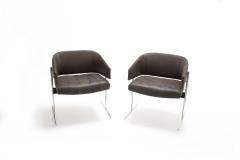 Jorge Zalszupin Pair of Grey Senior Armchairs by Jorge Zalszupin in Soft Leather Brazil 1960 - 755640