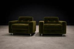 Jorge Zalszupin Pair of Pullman Armchairs in Dark Olive Velvet Jorge Zalszupin for L Atelier - 4525187
