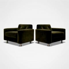 Jorge Zalszupin Pair of Pullman Armchairs in Dark Olive Velvet Jorge Zalszupin for L Atelier - 4538865