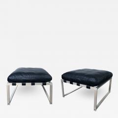 Jorgen Hoj Pair of J rgen H j Aluminum Stools Benches with Black Leather Cushions - 1642977