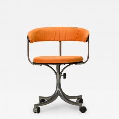 Jorgen Rasmussen Jorgen Rasmussen Danish Orange Upholstery And Silver Metal Rolling Office Chair - 3178128