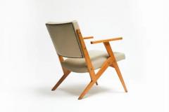 Jos Zanine Caldas Brazilian Modern Armchair in Wood Mint Faux Leather Jose Zanine Caldas 1950s - 3186498