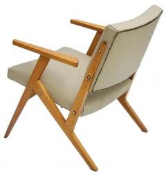 Jos Zanine Caldas Brazilian Modern Armchair in Wood Mint Faux Leather Jose Zanine Caldas 1950s - 3186714