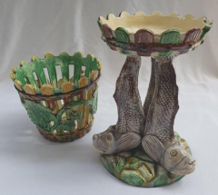 Jose alves Cunha Palissy Majolica portuguese base with vase support  - 4540904