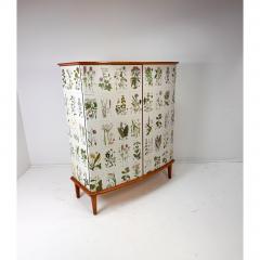 Josef Frank 1950 s Swedish Curved Front Cabinet With Nordens Flora Illustrations - 4788663