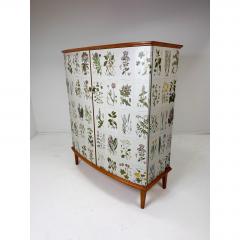 Josef Frank 1950 s Swedish Curved Front Cabinet With Nordens Flora Illustrations - 4788665
