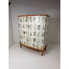 Josef Frank 1950 s Swedish Curved Front Cabinet With Nordens Flora Illustrations - 4788667