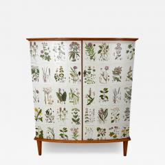 Josef Frank 1950 s Swedish Curved Front Cabinet With Nordens Flora Illustrations - 4789714