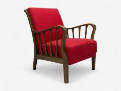 Josef Frank Attribution Red Fabric Wood Denmark 1950s - 4387252