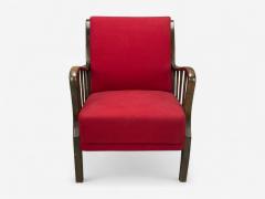 Josef Frank Attribution Red Fabric Wood Denmark 1950s - 4387253