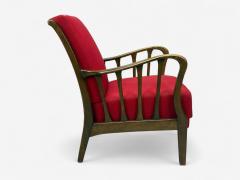 Josef Frank Attribution Red Fabric Wood Denmark 1950s - 4387255