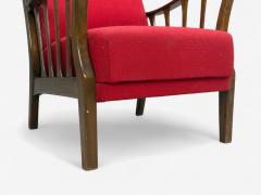 Josef Frank Attribution Red Fabric Wood Denmark 1950s - 4387256