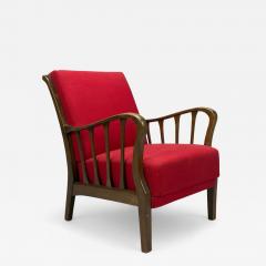 Josef Frank Attribution Red Fabric Wood Denmark 1950s - 4389316