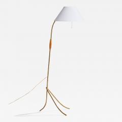 Josef Frank Floor Lamp with Brass Wood and Fabric Austria 1950s - 4785330