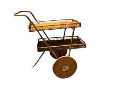 Josef Frank RARE MID CENTURY BRASS RATTAN BAR CART WITH WOODEN WHEELS BY JOSEF FRANK - 4605199