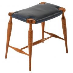 Josef Frank Stool in Mahogany Brass and Leather by Josef Frank 1950s - 4523524