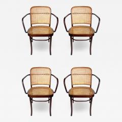 Josef Hoffmann Set of 4 Mid Century Modern Dining Prague Chairs by Josef Hoffmann Cane Wood - 3435205