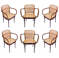 Josef Hoffmann Set of 6 Mid Century Modern Dining Prague Chairs by Josef Hoffmann Cane Wood - 3114265