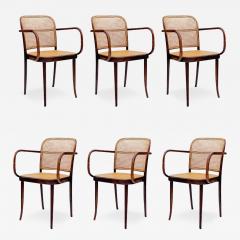 Josef Hoffmann Set of 6 Mid Century Modern Dining Prague Chairs by Josef Hoffmann Cane Wood - 3116962