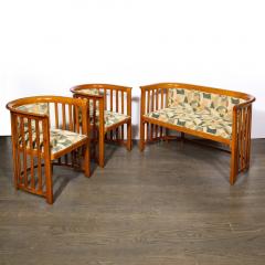 Josef Hoffmann Three Piece Set by Josef Hoffmann w Beech Frame Clarence House Fabric - 2909432