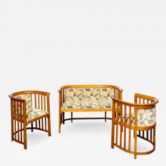 Josef Hoffmann Three Piece Set by Josef Hoffmann w Beech Frame Clarence House Fabric - 2910771