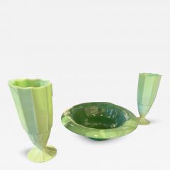 Josef Inwald Art Deco Uranium Glass Vase and Bowl Set Attributed to Inwald or Walther - 4252770
