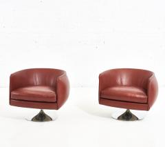 Joseph DUrso Pair Leather Swivel Lounge Chairs Knoll 1980 - 2153144