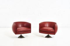 Joseph DUrso Pair Leather Swivel Lounge Chairs Knoll 1980 - 2153146