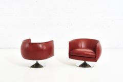 Joseph DUrso Pair Leather Swivel Lounge Chairs Knoll 1980 - 2153147