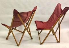 Joseph Fendy Pair of Italian Wood and Leather Folding Tripolina Lounge Chairs Joseph Fendy - 1736489
