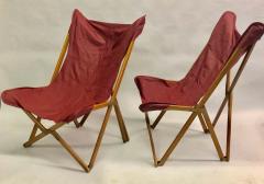 Joseph Fendy Pair of Italian Wood and Leather Folding Tripolina Lounge Chairs Joseph Fendy - 1736499