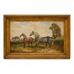 Joseph Francis Walker Large British antique oil painting of two horses by Walker - 4143224