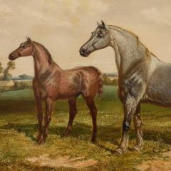 Joseph Francis Walker Large British antique oil painting of two horses by Walker - 4143236