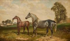 Joseph Francis Walker Large British antique oil painting of two horses by Walker - 4143792