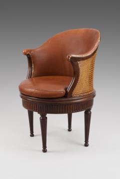 Joseph Gegenback dit Canabas Rare Turning Louis XVI Desk Chair with Original Leather Upholstery - 119825